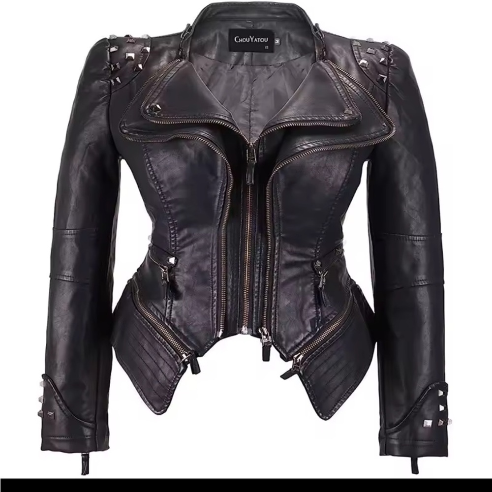 Source Unknown Black Leather Jacket with Studded Accents
